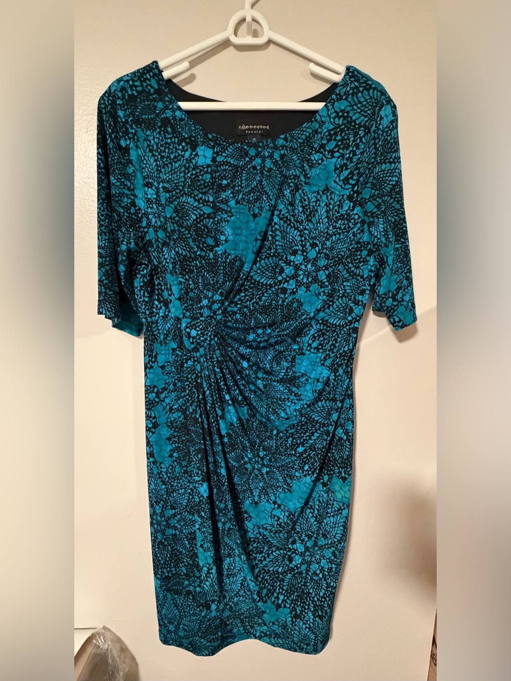 connected apparel Teal and Black Floral Ruched Scoop Neck Tunic Dress